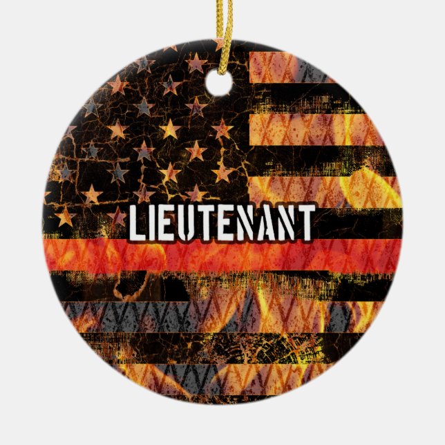 Lieutenant Firefighter Flag Ceramic Ornament (Front)