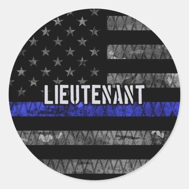 Lieutenant Thin Blue Line Distressed Flag Classic Round Sticker (Front)