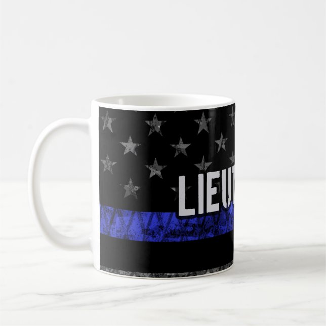 Lieutenant Thin Blue Line Distressed Flag Coffee Mug (Left)