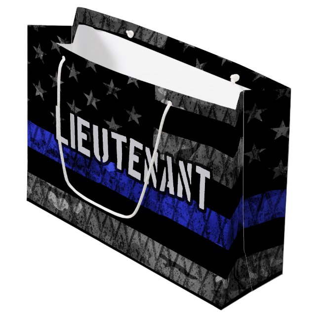Lieutenant Thin Blue Line Distressed Flag Large Gift Bag (Front Angled)