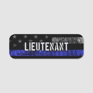 Lieutenant Thin Blue Line Distressed Flag Name Tag