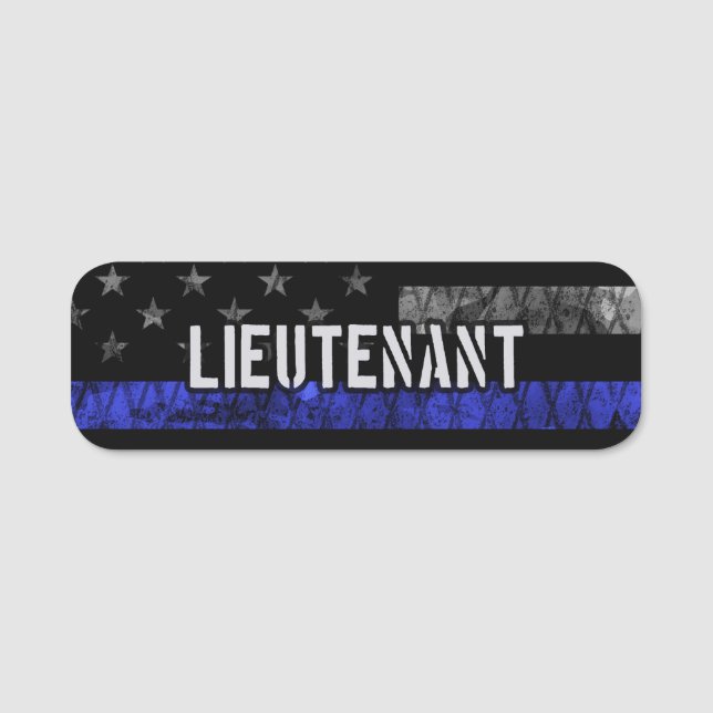 Lieutenant Thin Blue Line Distressed Flag Name Tag (Front)