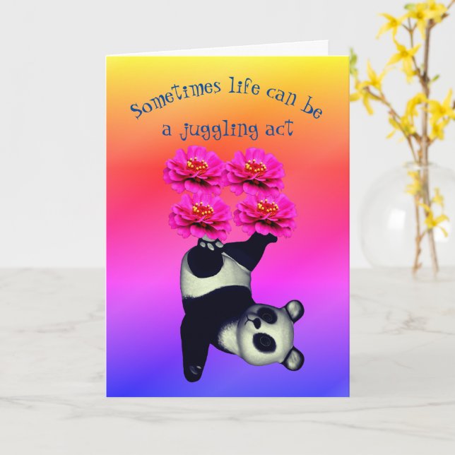 Life A Juggling Act Panda Bear Inspirational Card (Yellow Flower)