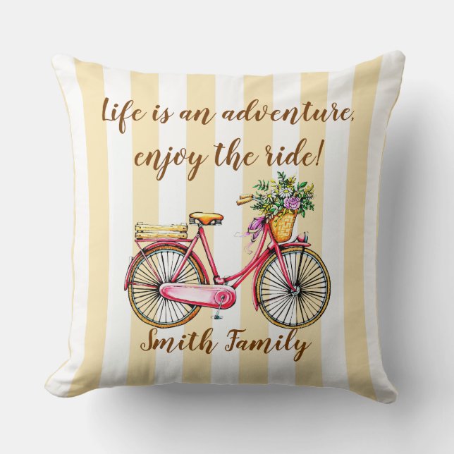 Life Adventure Bicycle Custom Throw Pillow (Front)