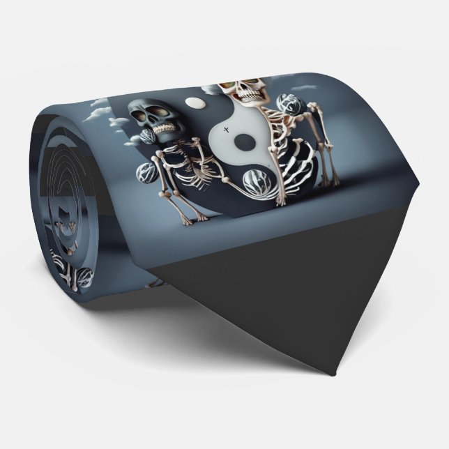Life and Death, Halloween YinYang Skeleton Tie (Rolled)