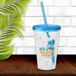 Life at The Beach Cool Blue/Orange Personalized Acrylic Tumbler<br><div class="desc">Customize your very own souvenir/keepsake gift from wherever life is a beach for you! A fun palm tree design in cool tropical beach colours.</div>