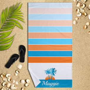 Life at The Beach Cool Blue/Orange Personalized Towel