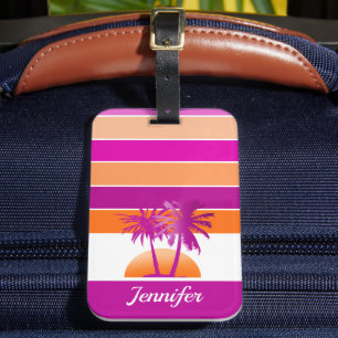 Life at The Beach Cool Sunset Pink and Orange Luggage Tag