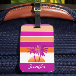 Life at The Beach Cool Sunset Pink and Orange Luggage Tag