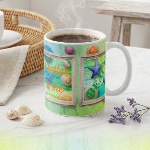 Life at the Beach Sea Sand Seashells Rustic Frame Coffee Mug