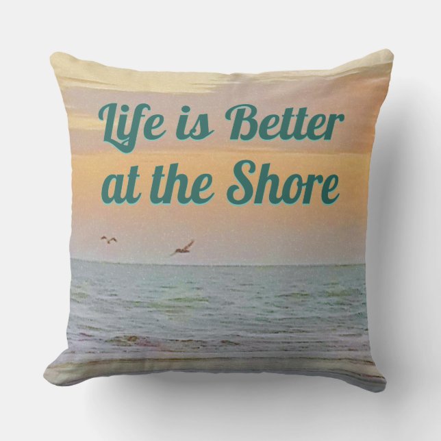 Life at the Shore Throw Pillow (Front)