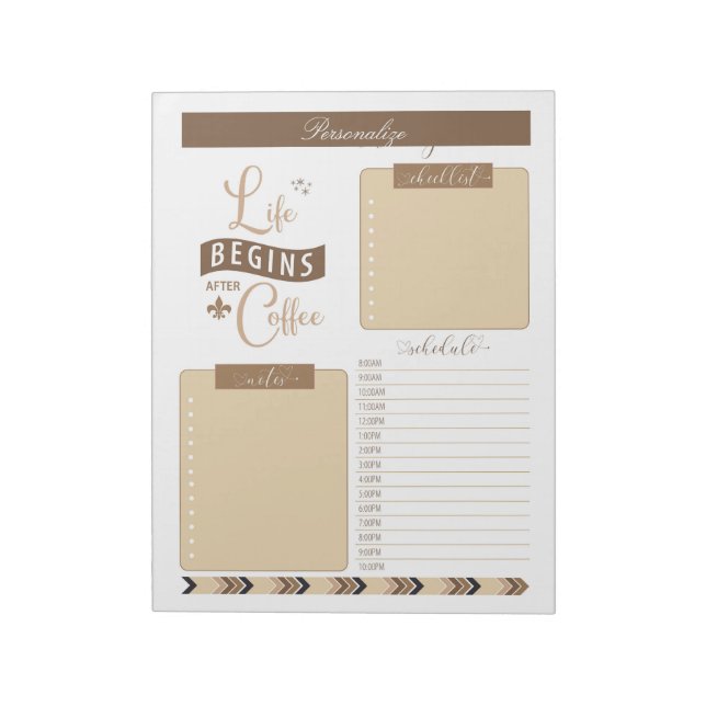 Life Begins After Coffee Quote Daily Planner To Do Notepad (Rotated)