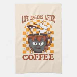 Life Begins After Coffee – Witchy Halloween Kitchen Towel