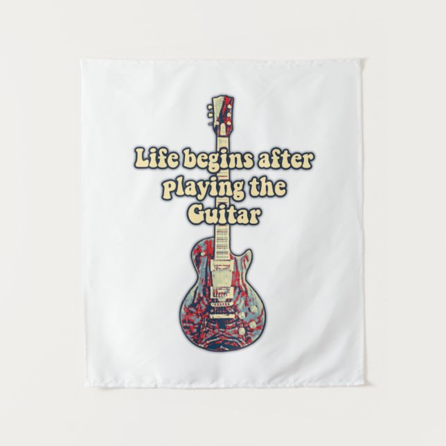 Life begins after playing the guitar. retro color tapestry (Front)