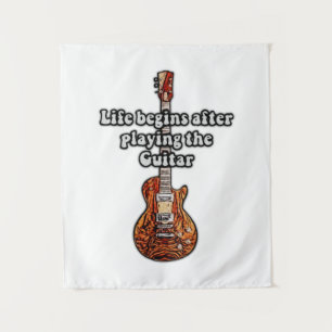 Life begins after playing the guitar. retro colors tapestry