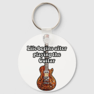 Life begins after playing the guitar. retro colour keychain