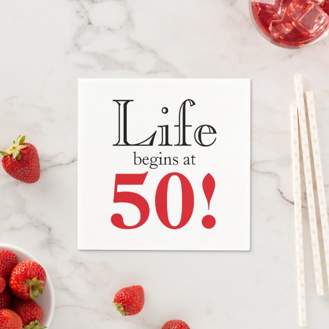 Life begins at 50 cherry red and black retro cool  napkin (Insitu)