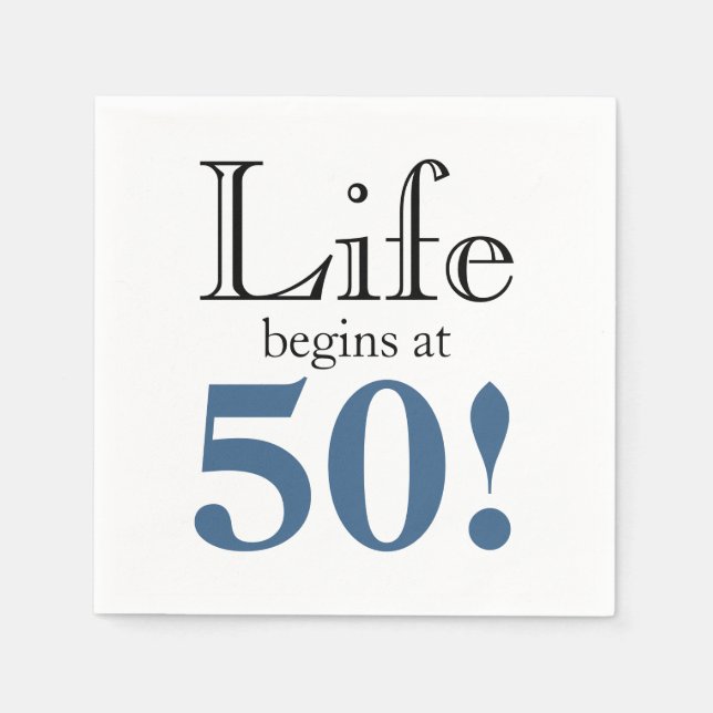Life begins at 50 slate blue black cool retro pape napkin (Front)