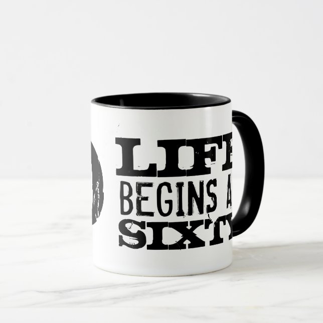 Life begins at 60 funny sixtieth Birthday mug (Front Right)