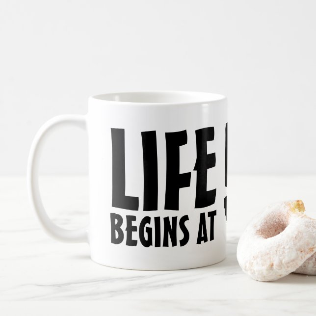 Life begins at fifty funny 50th Birthday party mug (With Donut)