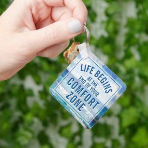 Life Begins At Motivational Quote Keepsake Keychain