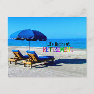Life Begins at Retirement, relaxing at the beach Postcard