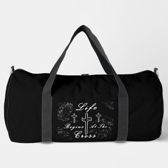 Life begins at the cross  duffle bag (Front)