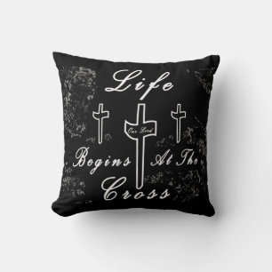 Life begins at the cross  throw pillow