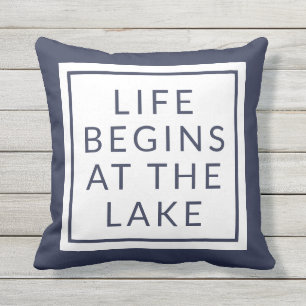 Life Begins At The Lake Outdoor Pillow