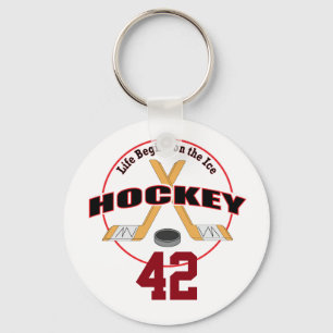 Life Begins Hockey and Number Keychain