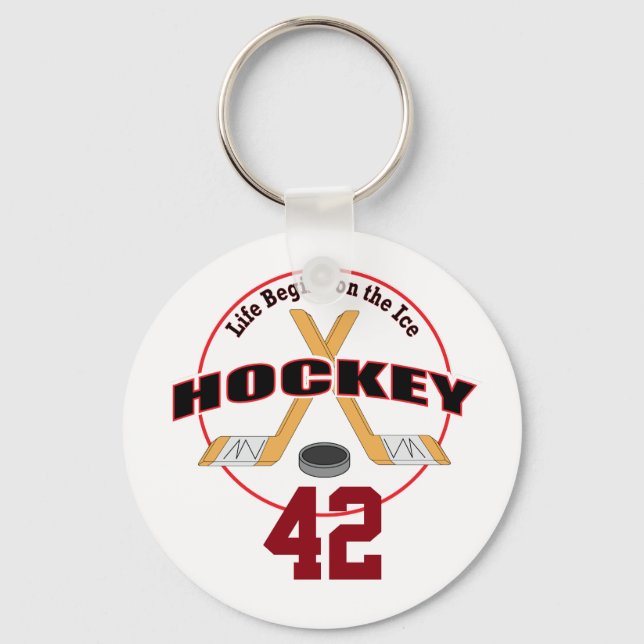 Life Begins Hockey and Number Keychain (Front)
