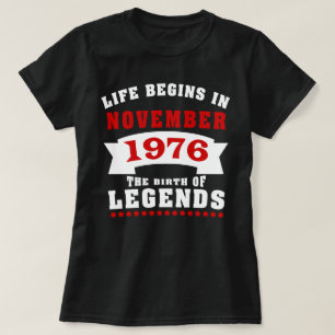Life Begins November 1976 Birthday T-Shirt