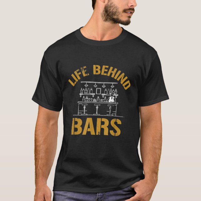 Life Behind Bars Funny Bartender Prison Pun Mixolo T-Shirt (Front)