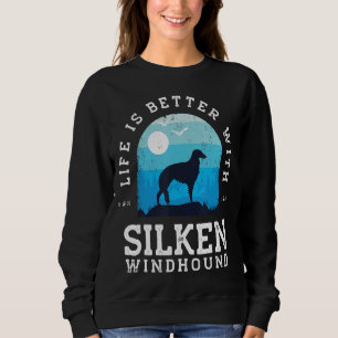 Life Better Silken Windhound Vintage Blue Dog Mom Sweatshirt