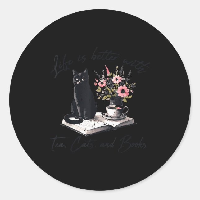 Life Better With 2 Cats Books Kitten Kitty Women G Classic Round Sticker (Front)