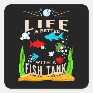 Life Better With Fish Tank, Under the Water Color Square Sticker