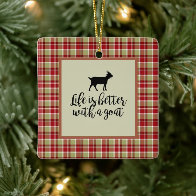Life Better With Goat Plaid  Ceramic Ornament (Tree)