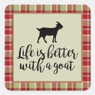 Life Better With Goat Plaid   Square Sticker
