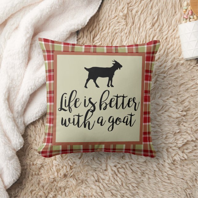 Life Better With Goat Plaid  Throw Pillow (Blanket)