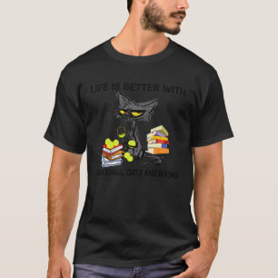 Life Better With Pickleball Black Cats Books Kitte T-Shirt