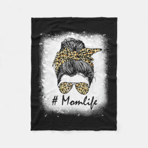 Life Bleached Mom Life Leopard Messy Bun Women Fleece Blanket