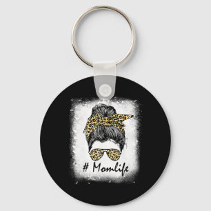 Life Bleached Mom Life Leopard Messy Bun Women Keychain