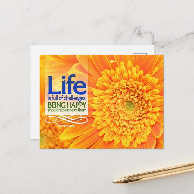"Life challenges & Happiness" Inspirational Quote Postcard (Front/Back In Situ)