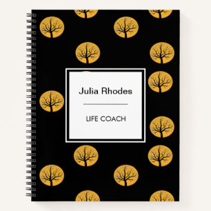 Life coach gold trees circles black notebook