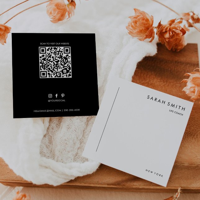 Life Coach Minimalist Black White QR Code Square Business Card (Creator Uploaded)