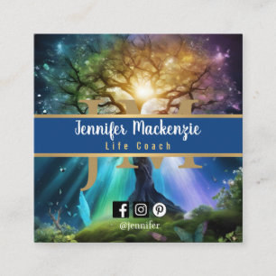 Life Coach Therapist Rainbow Tree of Life Square Business Card
