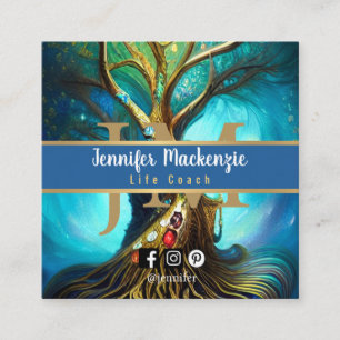 Life Coach Therapist Rainbow Tree of Life Square Business Card