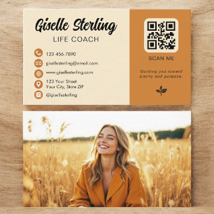 Life Coach Yellow Orange QR Code Photo Business Card