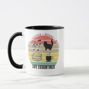 Life Essentials Cats, Coffee, Books, Music Vintage Mug