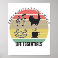Life Essentials Cats, Coffee, Books, Music Vintage